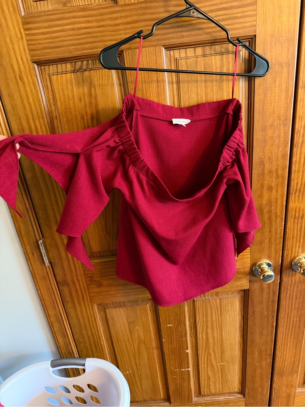 Women’s Off-Shoulder Burgundy Camisole with Ruffle Sleeves